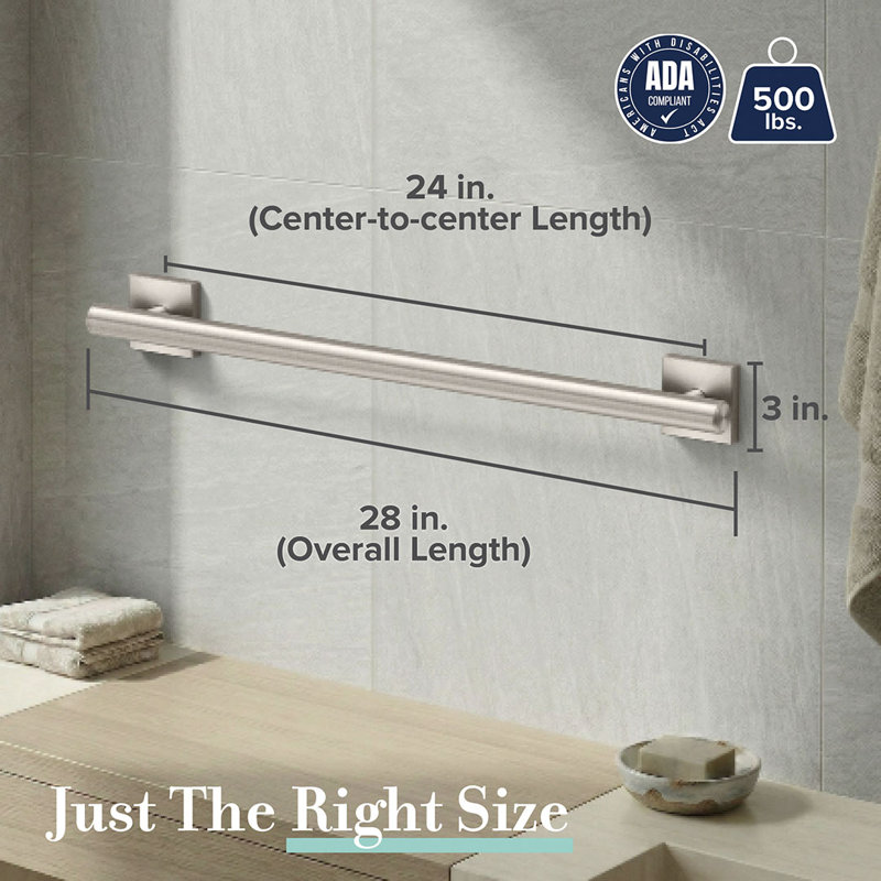 Elevate Wall Mount Stainless Steel Grab Bar, ADA Compliant Safety Bar, Satin Nickel, 24" W
