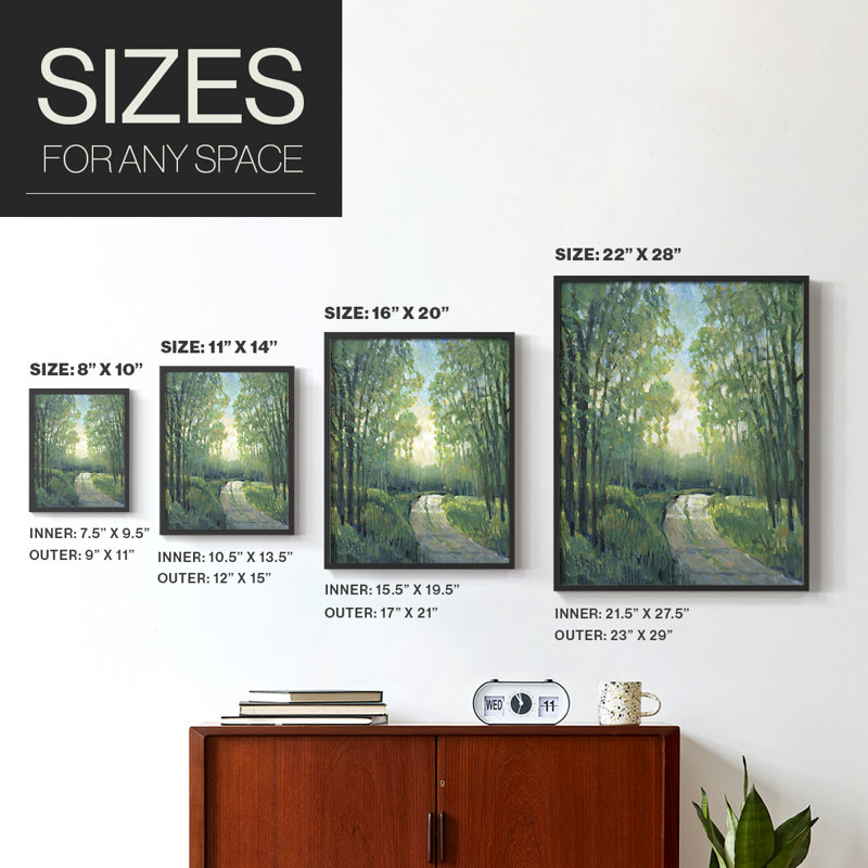 Golden Light Pathways II Framed Print - Solid Wood, Black, 11" H x 9" W