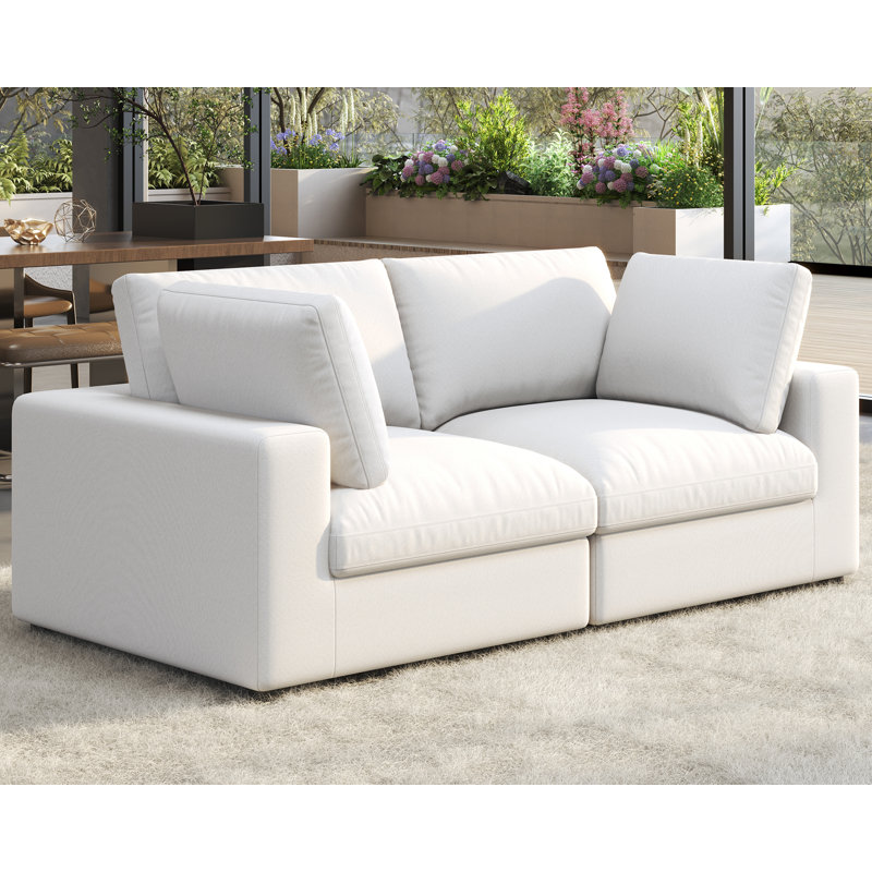 Modechai Sectional Sofa, 76 Inches Down Filled Sectional Sofa, Loveseat Comfy Couch, White Linen