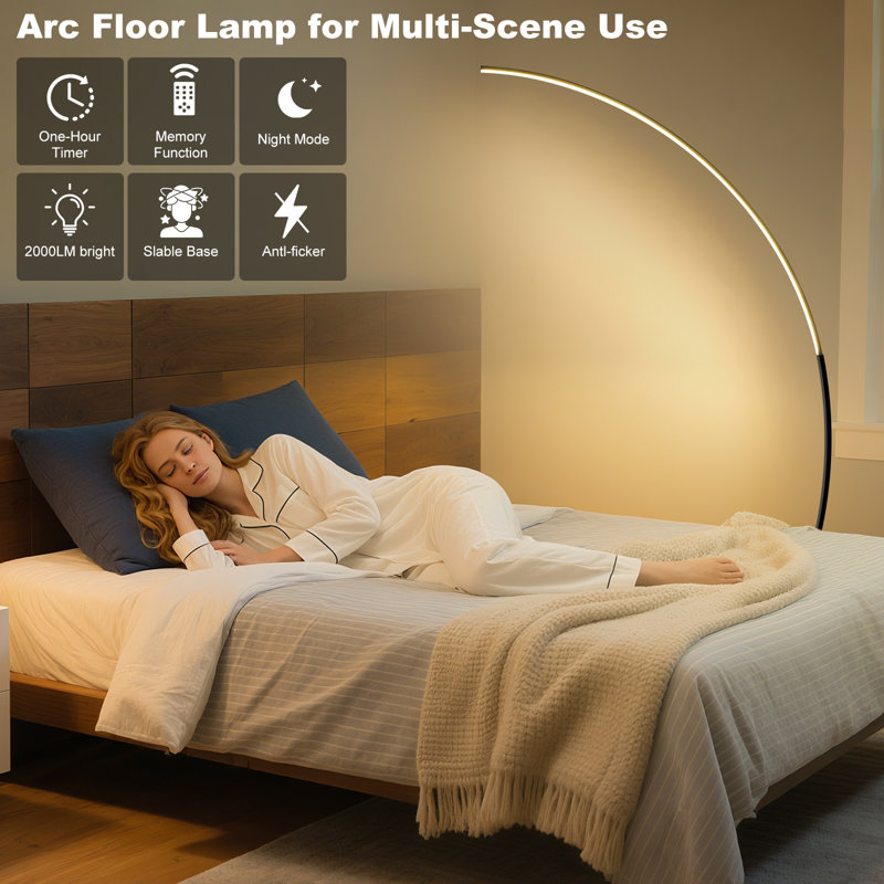 Arc Floor Lamps For Living Room, 65" Modern Led Floor Lamp With Remote Control, Dimmable 3 Color Temperature Tall Standing Lamp,Timing Reading Floor Lamp For Living Room,Office, Bedroom