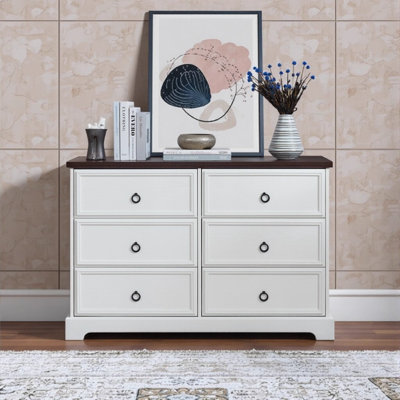 Modern Farmhouse 6-Drawer Chest of Drawers - White Wooden Bedroom Dresser for Ample Storage