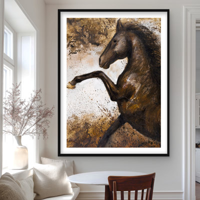 Horse Rushing Into the Soil - Rustic Framed Matted Print