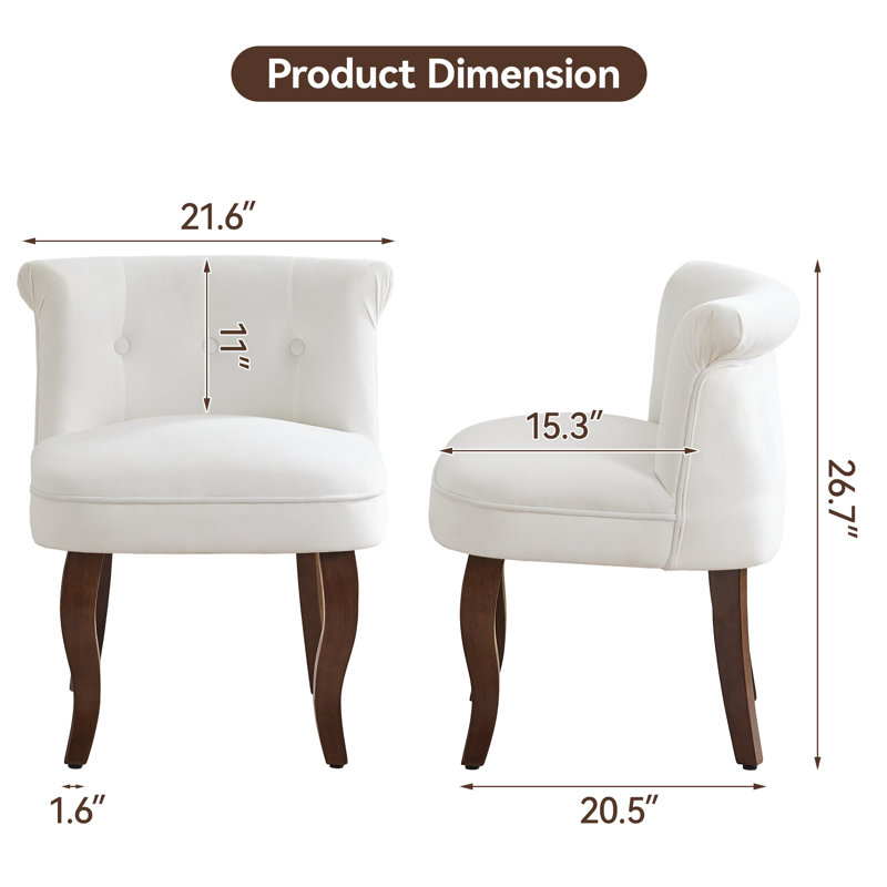 Tufted Upholstered Velvet Vanity Chair with Solid Wood Legs, White