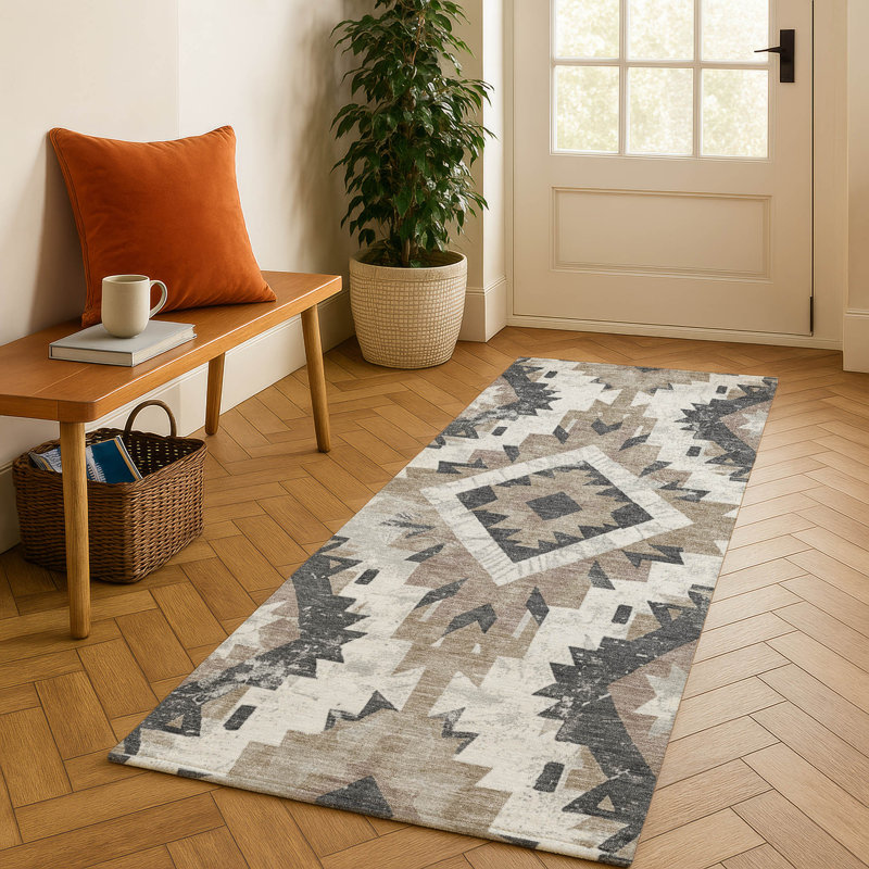 Premium Machine Washable Crestover AMF1878 Aztec Rug, Runner 2'3" x 7'6"