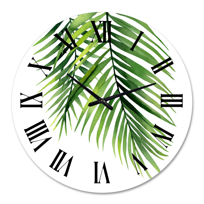 Detail Tropical Palm Branches - Tropical Wall Clock, 29" H x 29" W x 1" D