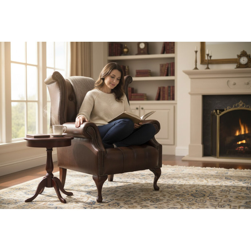 Upholstered Wingback Chair, Antique Brown