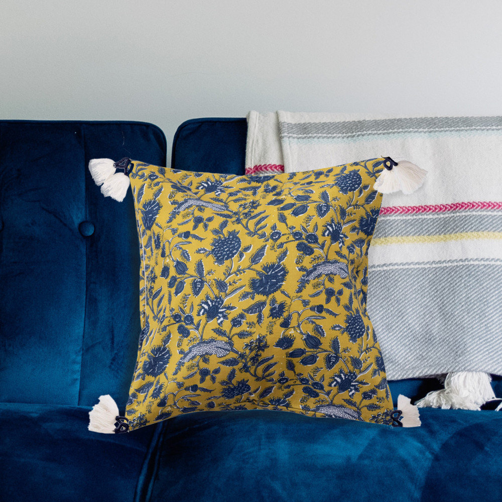 IKAT Cushions, Pale Blue Pom Pom Cushions, Cushion Cover, Cushions