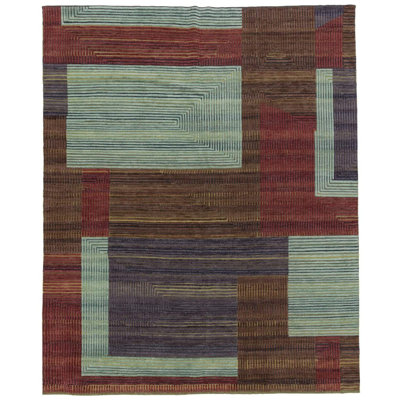 Facade Wool Geometric Area Rug in Blues/Brown/Purple
