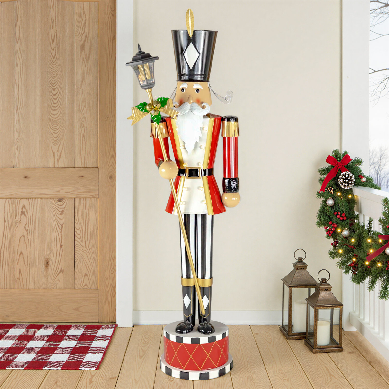 64.8" Tall Standing Iron Nutcracker with Lantern & LED Lights "Lucien"