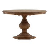 Padilla 59-Inch Round Reclaimed Pine Antique Natural Carved Pedestal Dining Table