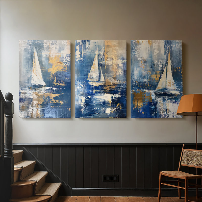 NAUTICAL Series CL XXXVI - Toile tendue sur mesure avec châssis - 3 pièces, H 18 po x l 36 po