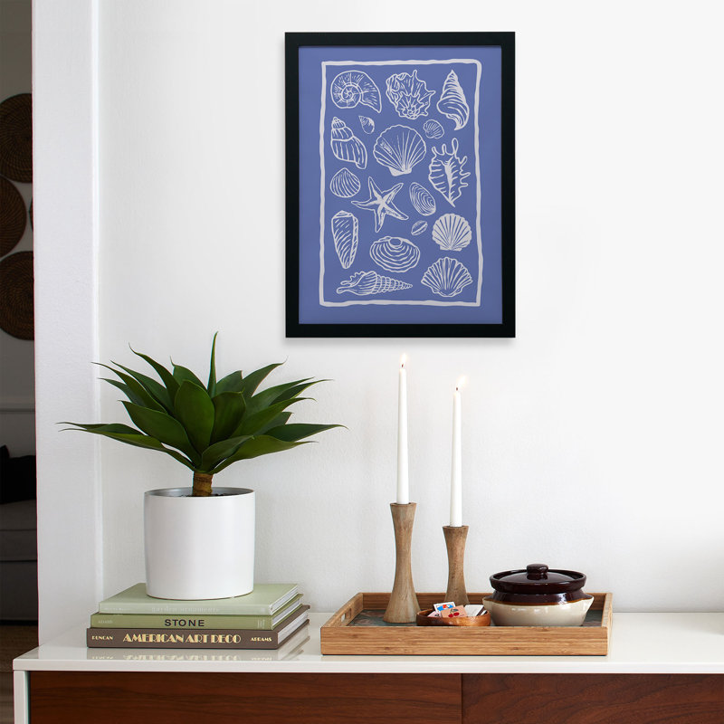 April Lane Art Blue Seashells Framed Poster, 16" H x 12" W