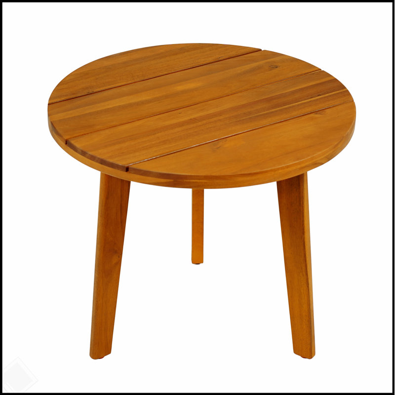 Table d'appoint ronde en acacia avec design résistant aux intempéries et lambris classique, parfaite pour le patio et le jardin.
