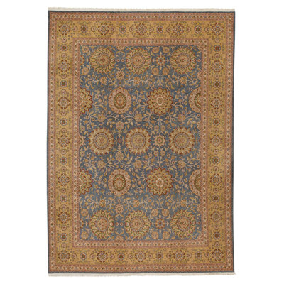 Hand Knotted Wool Oriental Area Rug in Blue And Gold