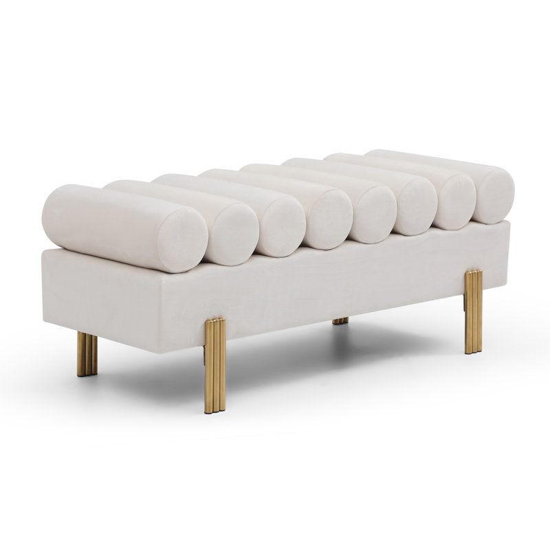 Banc de repose-pieds Modern Velvet, Crème