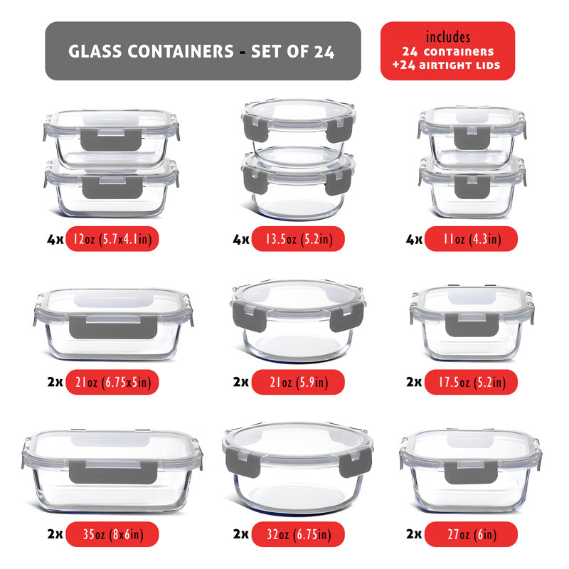 Contenants de rangement en verre avec couvercles hermétiques pour préparation et saveur, Gris