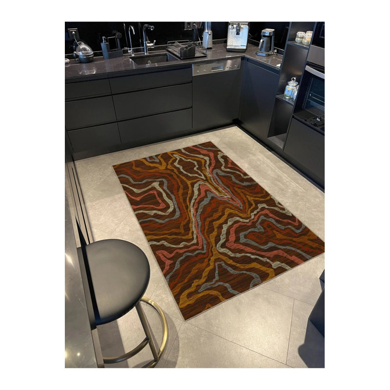 Creative Wavy Multicolored Patterned Woven Base Washable Carpet, Runner 2'6" x 6'7"
