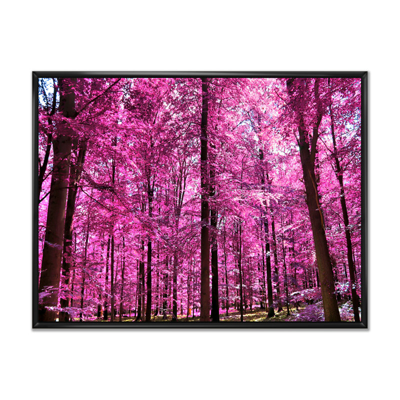 Rose et mauve, fantaisie, paysage de forêt - œuvre d'art traditionnelle sur toile, H 24 po x l 36 po x P 1 po