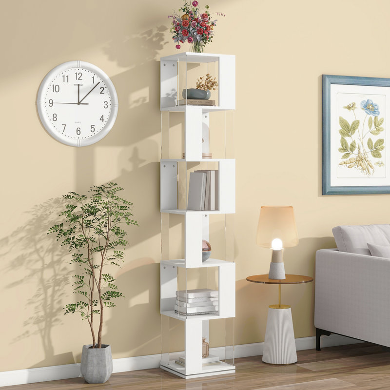 Bibliothèque rotative à 6 niveaux, bibliothèque simple avec plaque en acrylique, Blanc