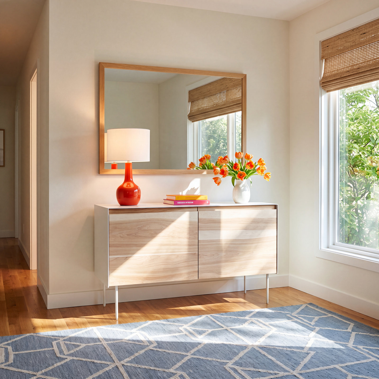 Clad 46'' Sideboard, White/Hickory