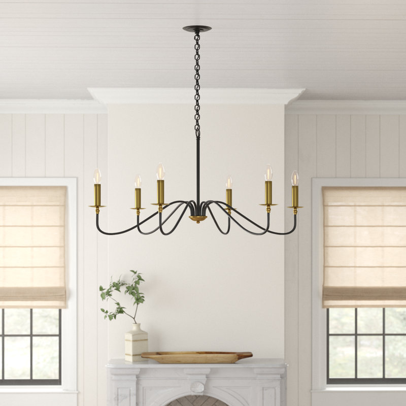 Ableton Iron 6-Light Chandelier, Black/Brass, 22" H x 42" W x 42" D