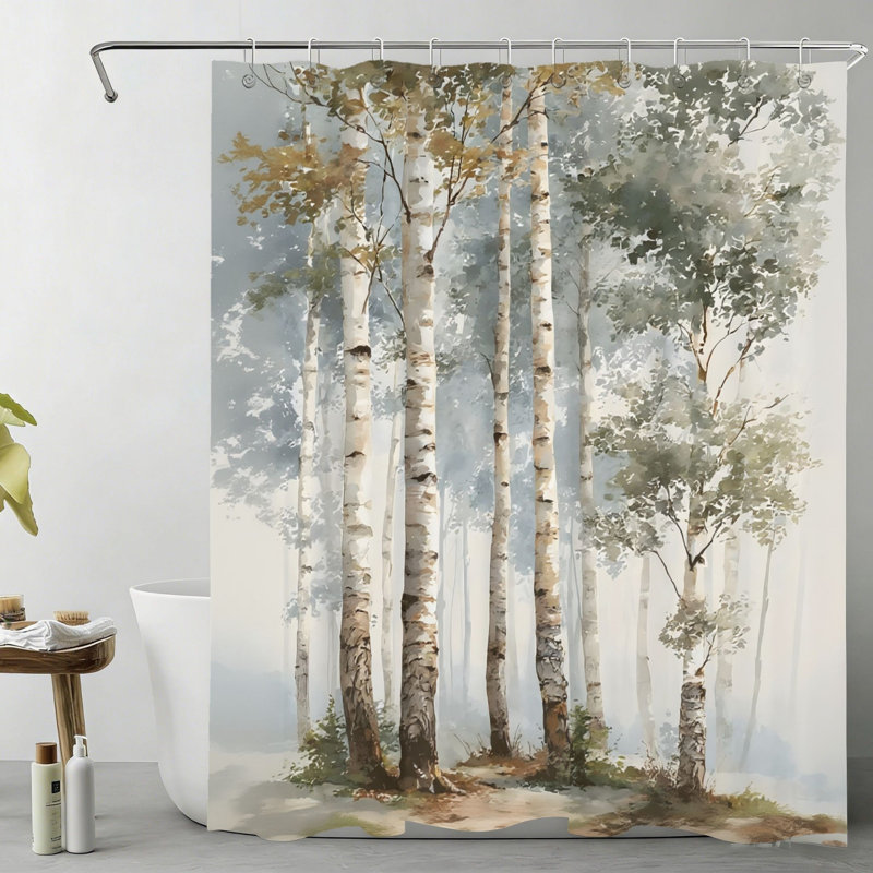 Rideau de bain Misty Birch Tree 72 x 72 pouces (180 x 180 cm) avec crochets gris neutre