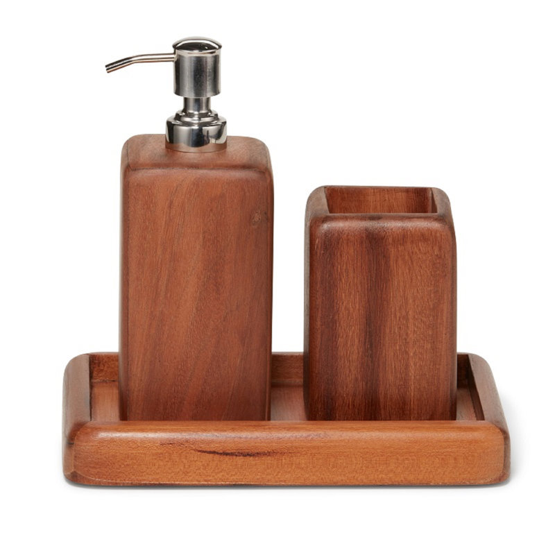 Rustic Wood and Metal Bathroom Accessory Set