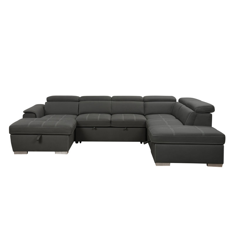Narender 127.5''  U Shape Firm Sectional Sleeper Sofa Flared Arms Sectional Sofa with Pull Out Bed ,Adjustable Headrest and Ottoman