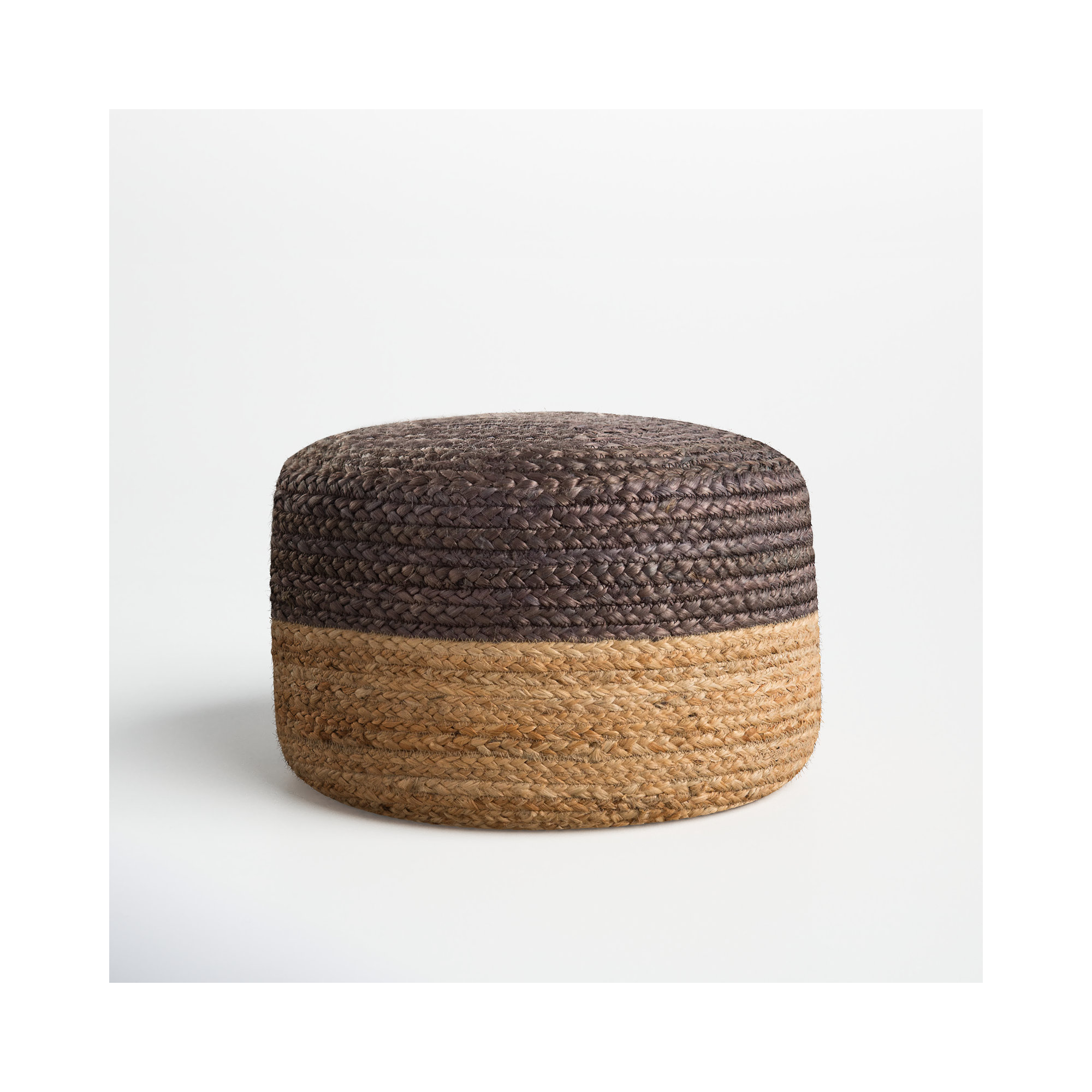 Teele 18" Wide Round Pouf Ottoman, Dark Gray/Beige