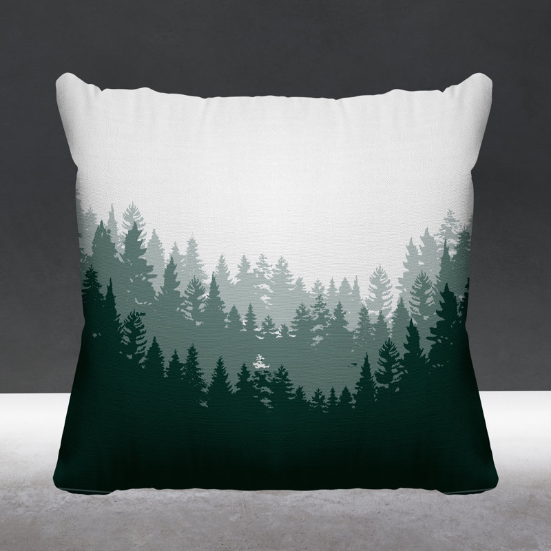 Coussin intérieur / extérieur Pine Trees Cabin, 15 po x 15 po, Émeraude, Carré