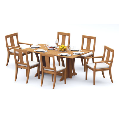 7 Pcs Grade-A Teak Wood Dining Set: Warwick Console Folding Rectangle Table  Osborne Chairs (2 Arm & 4 Armless Chairs) #11OS1502