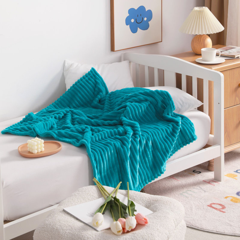 Couverture douce et légère en flanelle rayée, Turquoise