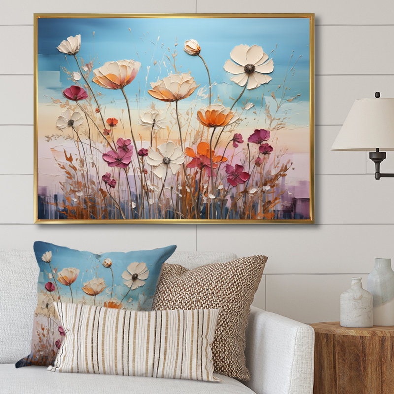 " Meadow Bliss Collage IV ", 16" H x 32" W, Gold Floater Framed