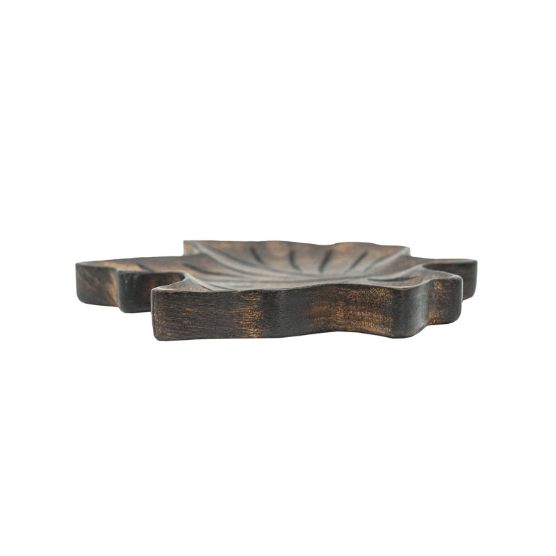  Maple Leaf Carved Wood Tray Dark Brown Wood