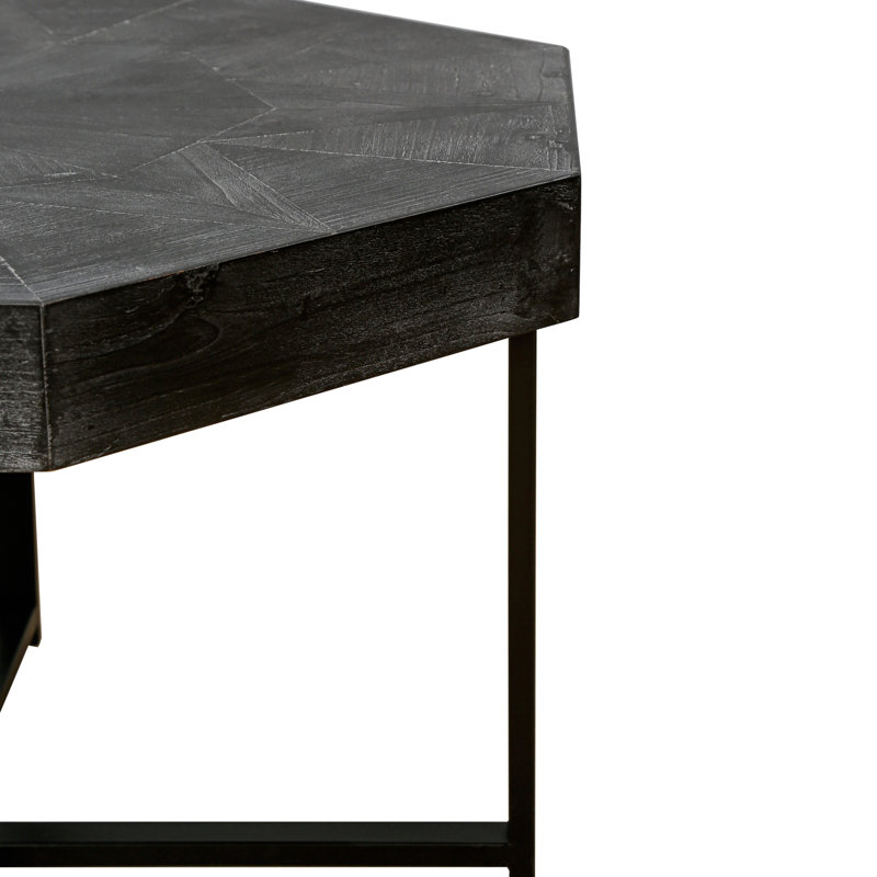 Table basse octogonale en bois avec patchwork de style campagnard 30 pouces, Noir antique