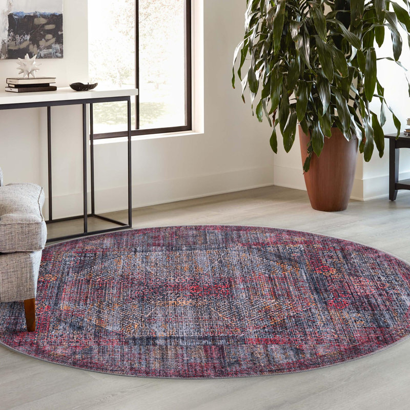 Tapis Hazelip - rouge et noir, Rond 3 pi 11 po