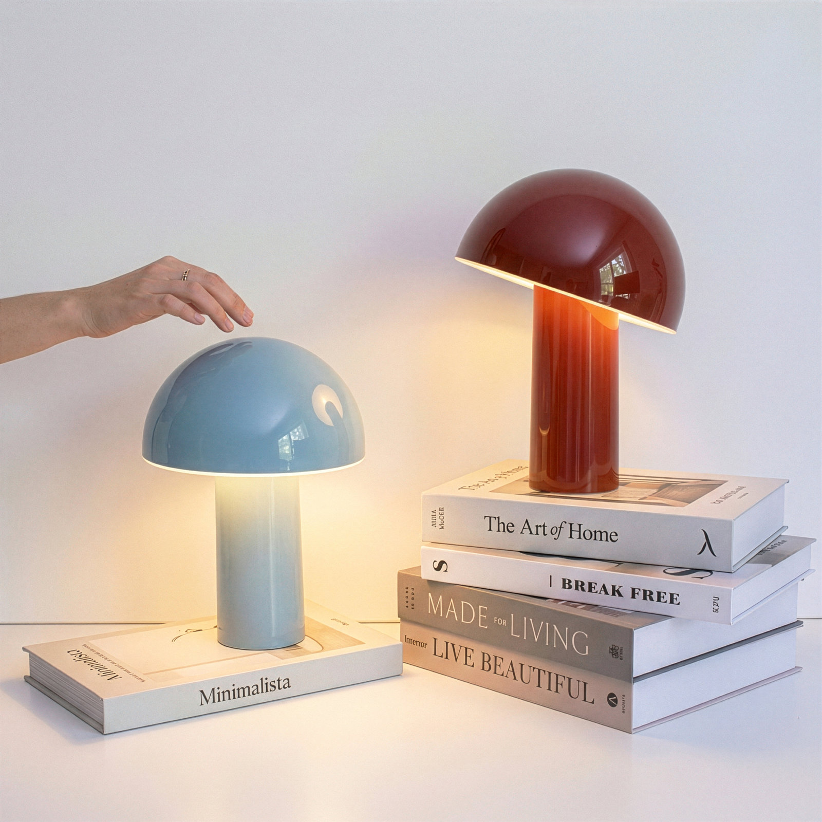 Celia 10" Mushroom Portable LED Table Lamp, 3-Way Dimming and Rechargeable, Blue