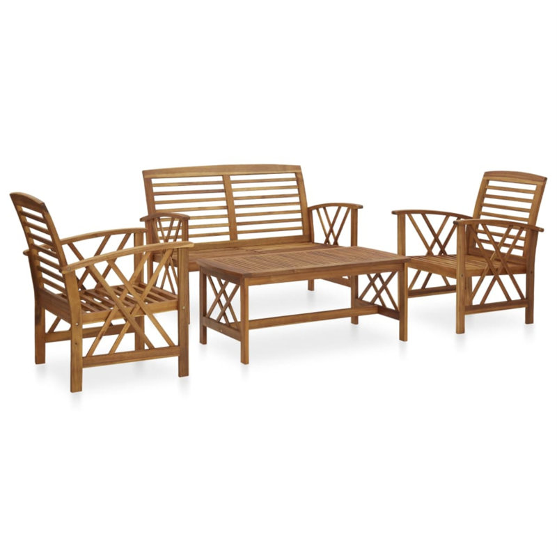 Adepeju 3 Piece Lounge Chair, 1x bench + 2x armchair + table, Brown