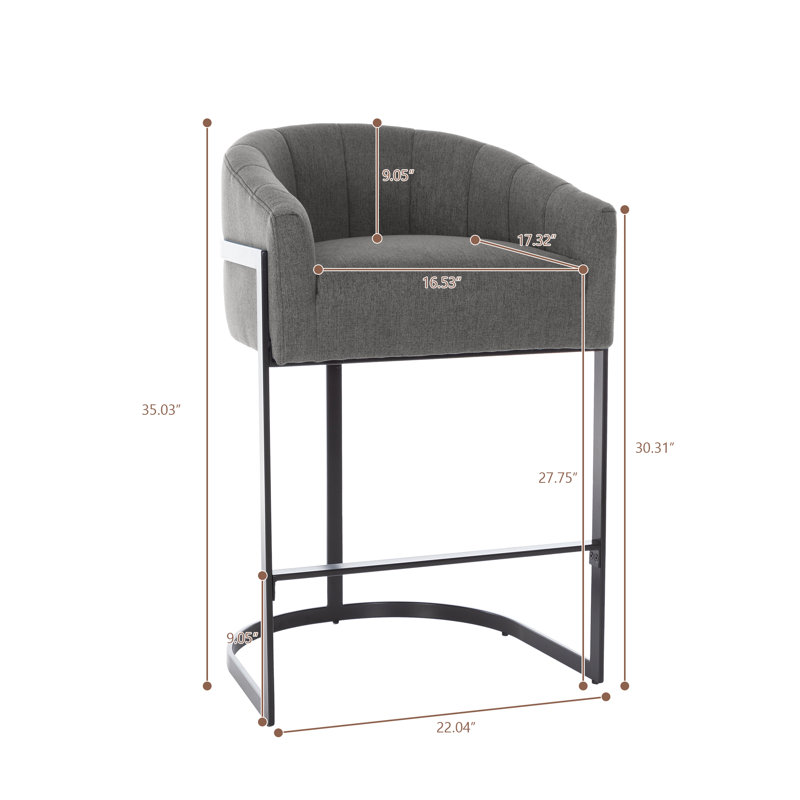 Sistrunk Modern Upholstered Bar Stools With Tufted Curved Back, Gray