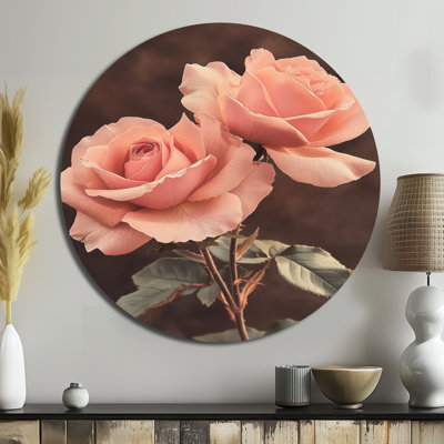 «Coral Roses Blossom Of Love», reproduction d'art en métal rose moderne, art mural rond en métal Roses