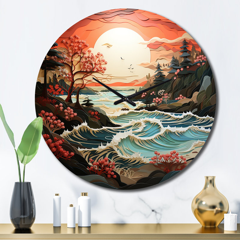 Coastal Wilderness Papercut I - Horloge murale nautique et plage, Grand