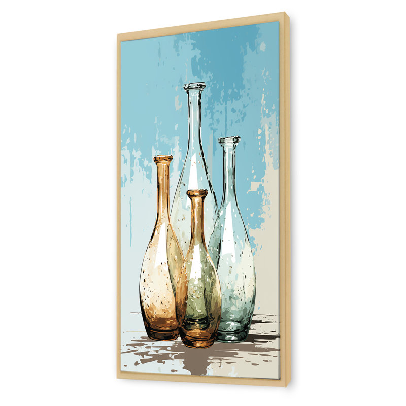 Art contemporain bleu poterie II - Boho, Cadre flottant brun, H 60 po x l 28 po x P 1,5 po