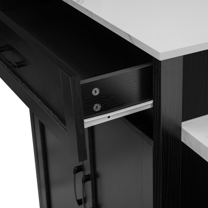 3 Piece Kitchen Bar Table Set Kitchen Island Set With 2 Stools, Island Table Set With Seating, Storage Cabinet, Drawers