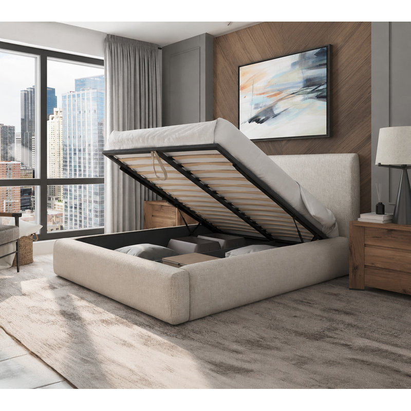 Modern Storage Upholstered Platform Bed with Lift-Up - Performance Fabric, King