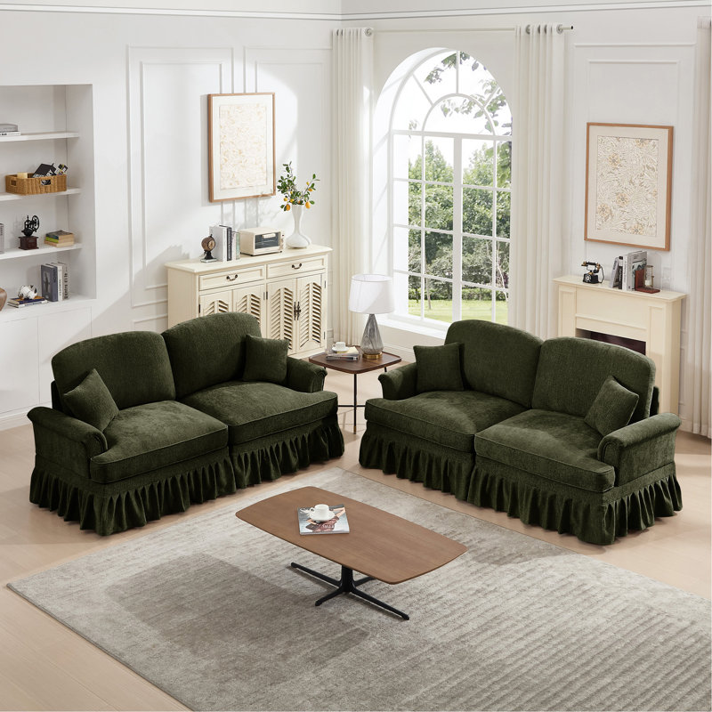 Ensemble de canapé de salon modulaire 2 pièces avec accoudoirs évasés et volants amovibles Classic