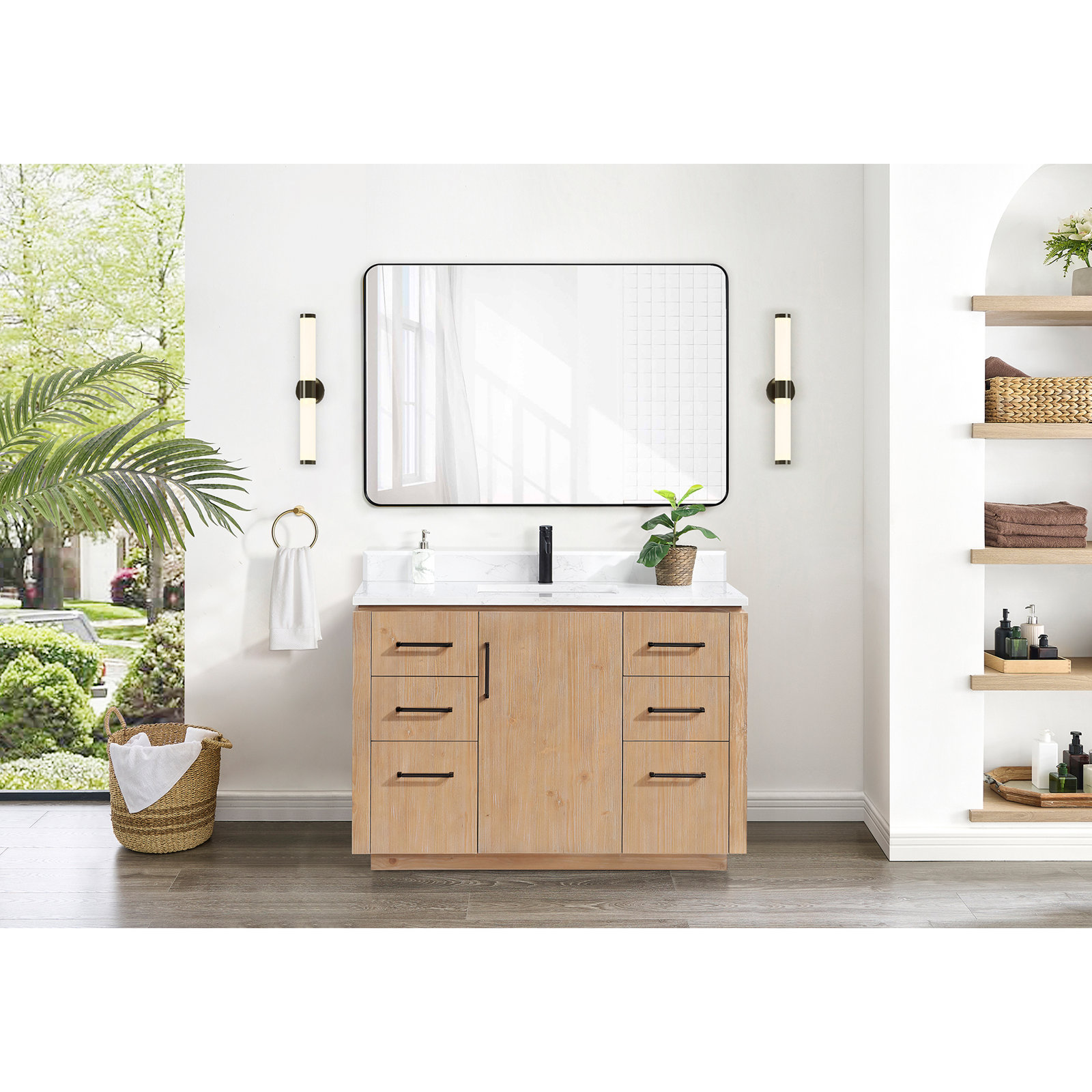 Cloverfield 48'' Single Bathroom Vanity, Fir Wood Brown, Matte Black
