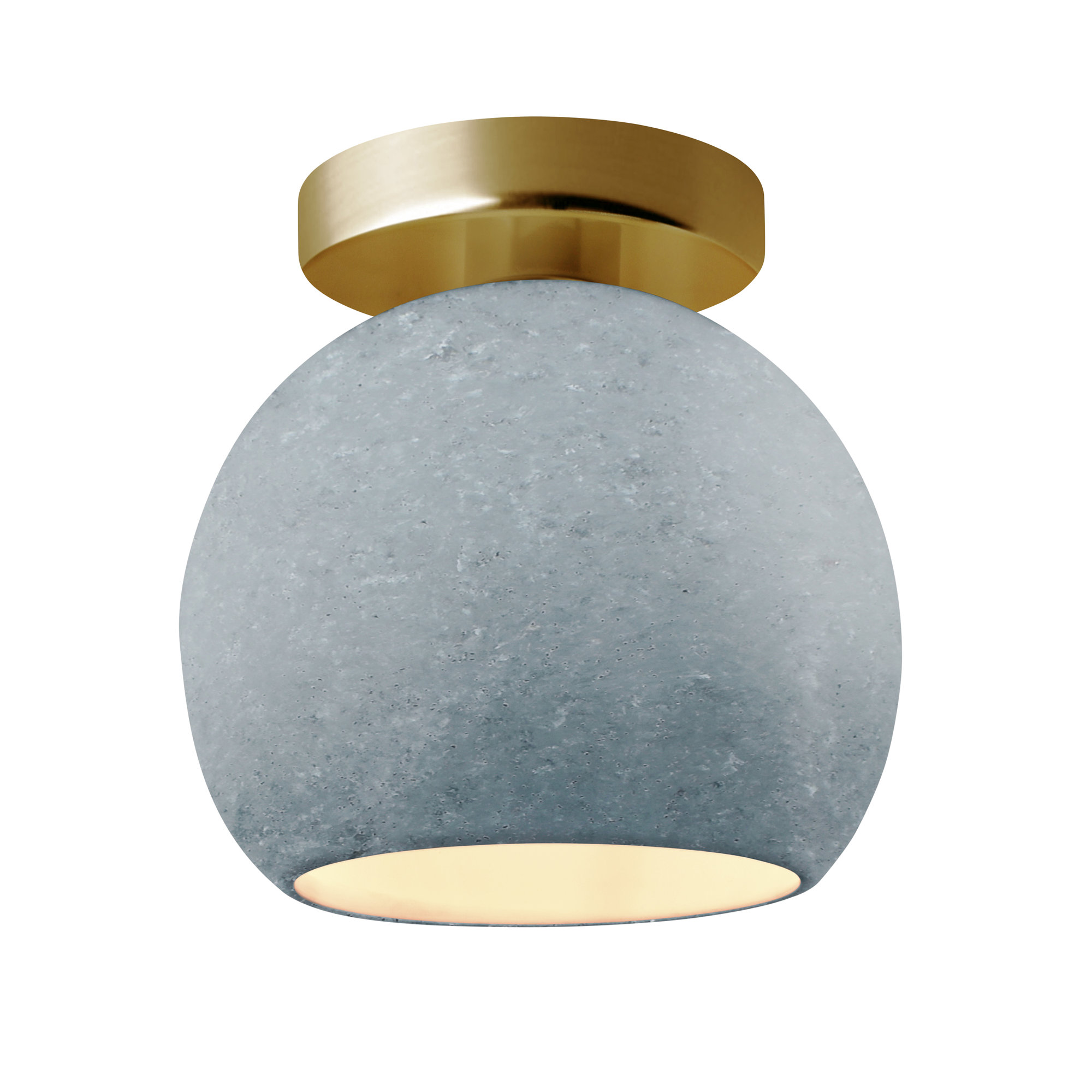Single Light Ceramic LED Semi Flush Mount, 9" H x 10" W x 10" D, Concrete, Brushed Brass
