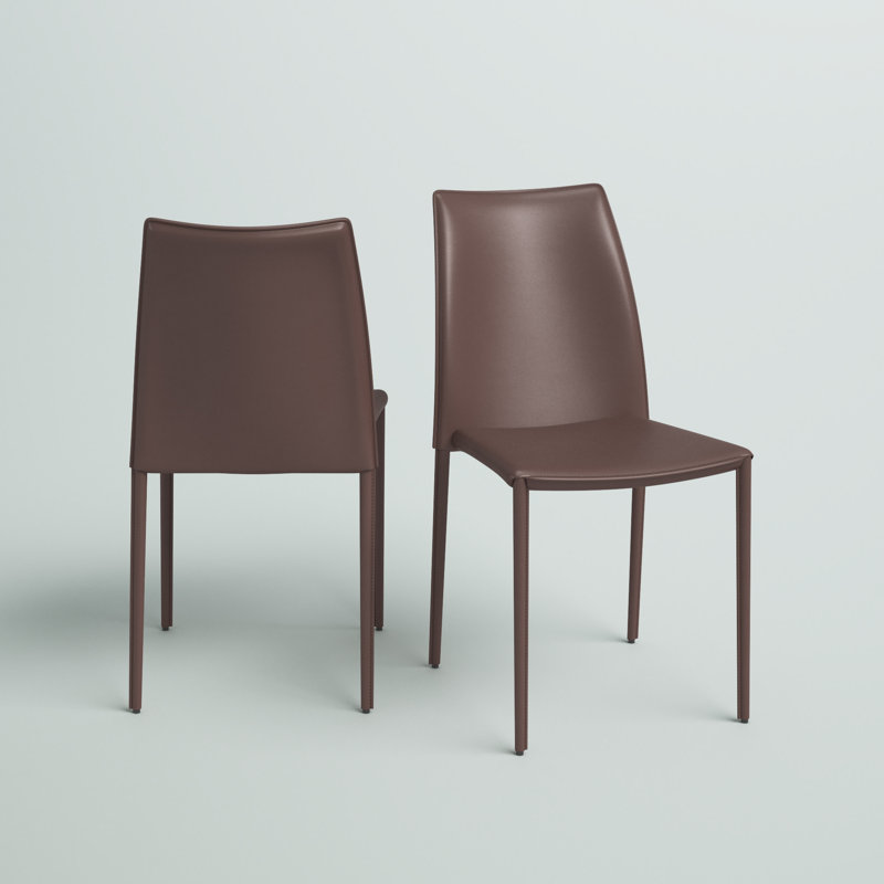 Chaise empilable en métal et similicuir H 18,5 po Sokol, Similicuir brun