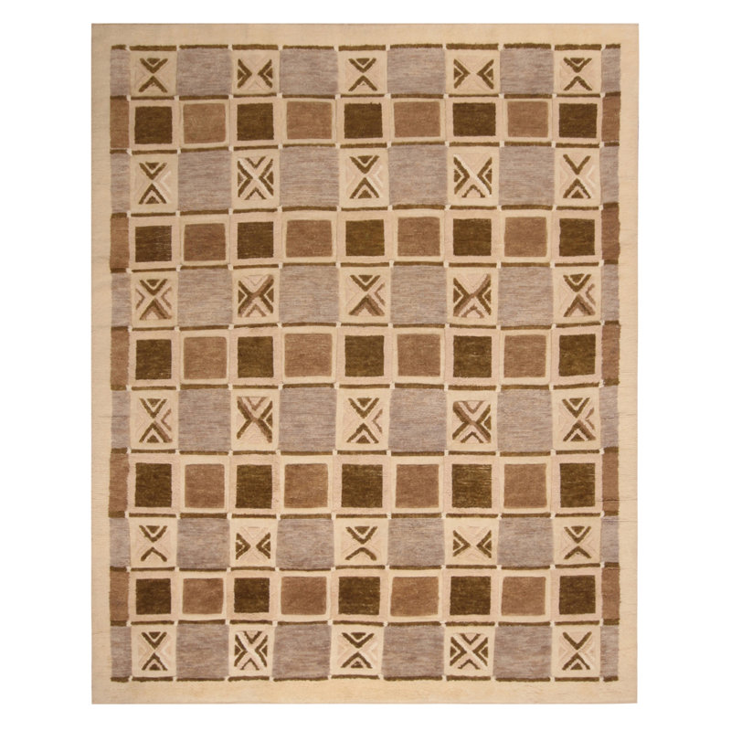 Rug & Kilim’S Scandinavian-Inspired Geometric Beige Brown And Gray Wool Pile Rug, Rectangle 9' x 12'