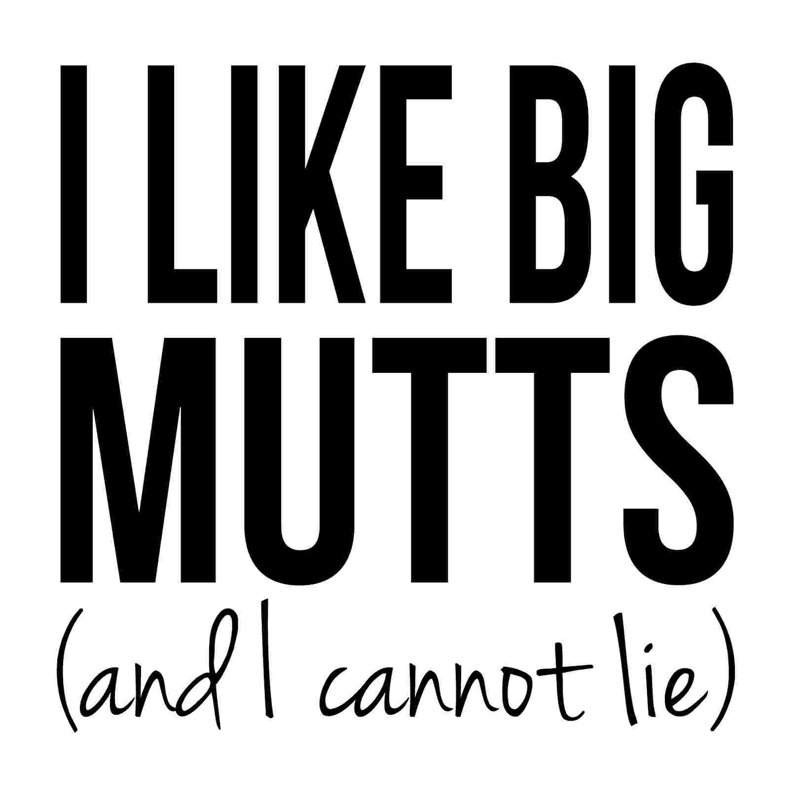 «I Like Big Mutts and I Cannot Lie», art textuel sur toile tendue, H 12 po x l 12 po